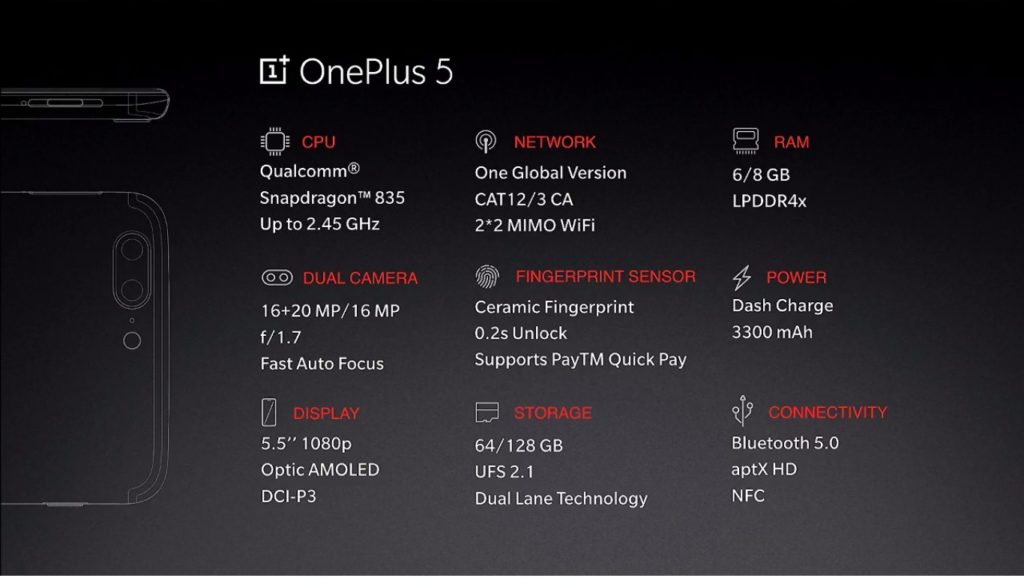 OnePlus 5 Spec Sheet