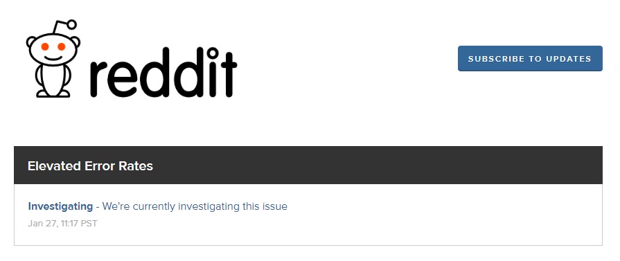 Reddit Investigating Downtime Error