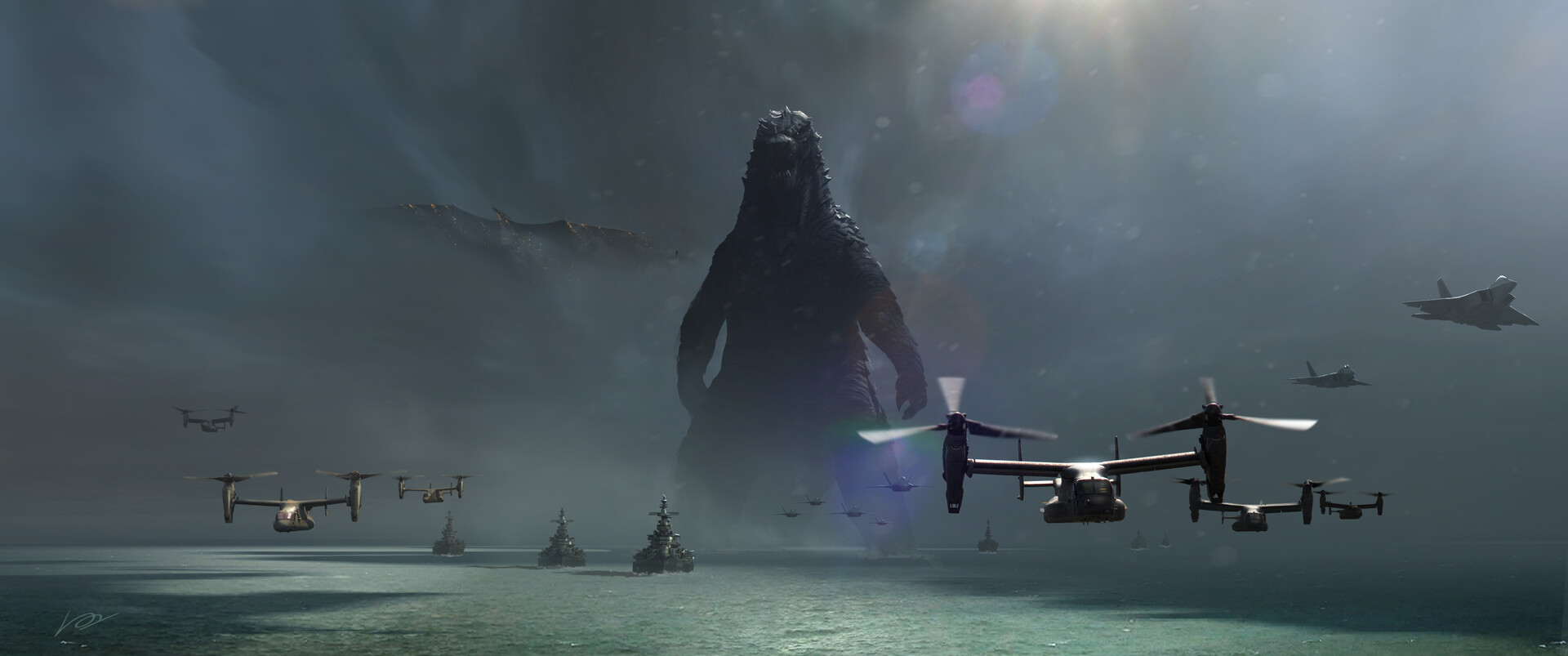 Godzilla 2 King Of The Monsters Early Concept Art - Ocean Battle - Chris Voy