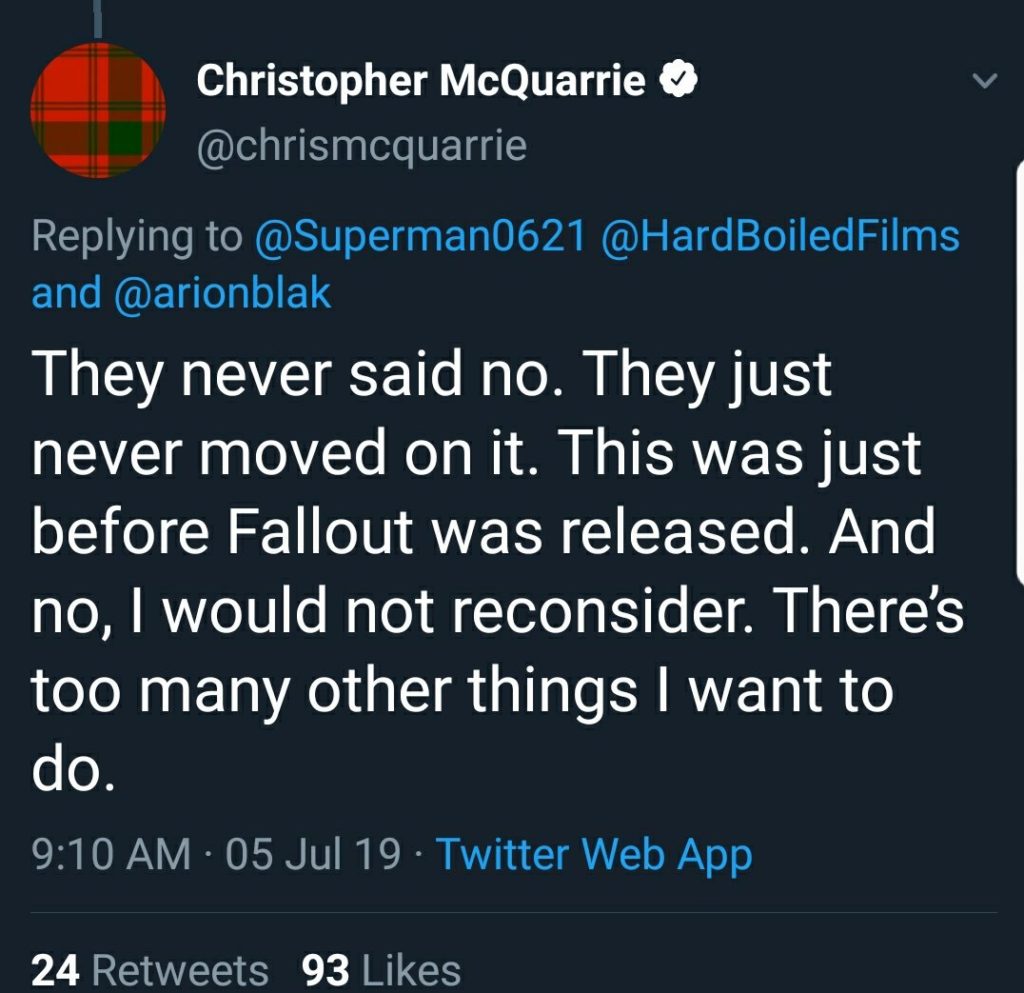 Christopher McQuarrie Superman Green Lantern Tweet 2