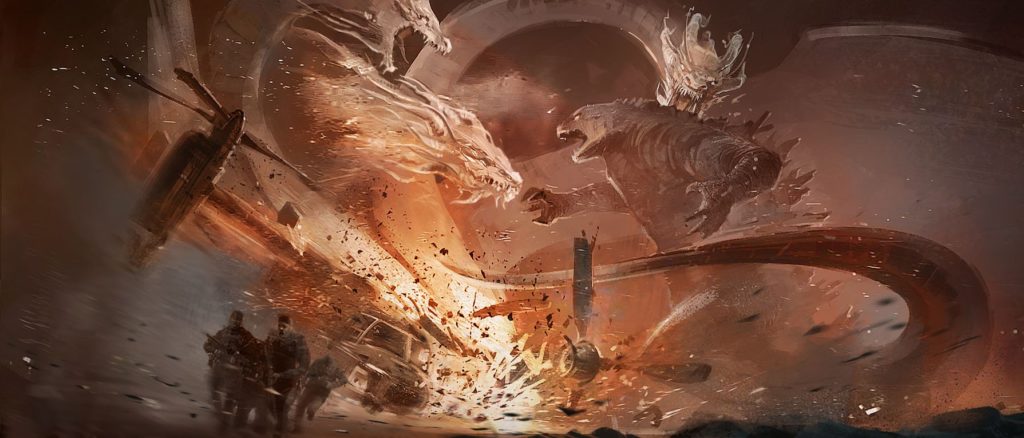 Godzilla King Of The Monsters Concept Art 18 - Godzilla vs Ghidorah Round 1