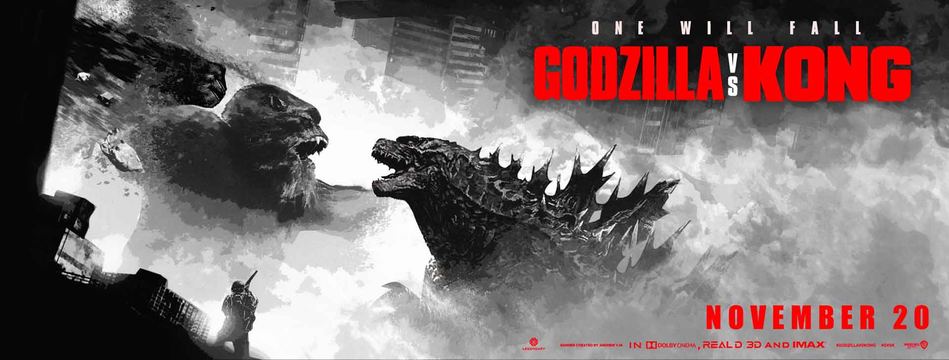 Godzilla vs Kong Black & White Banner
