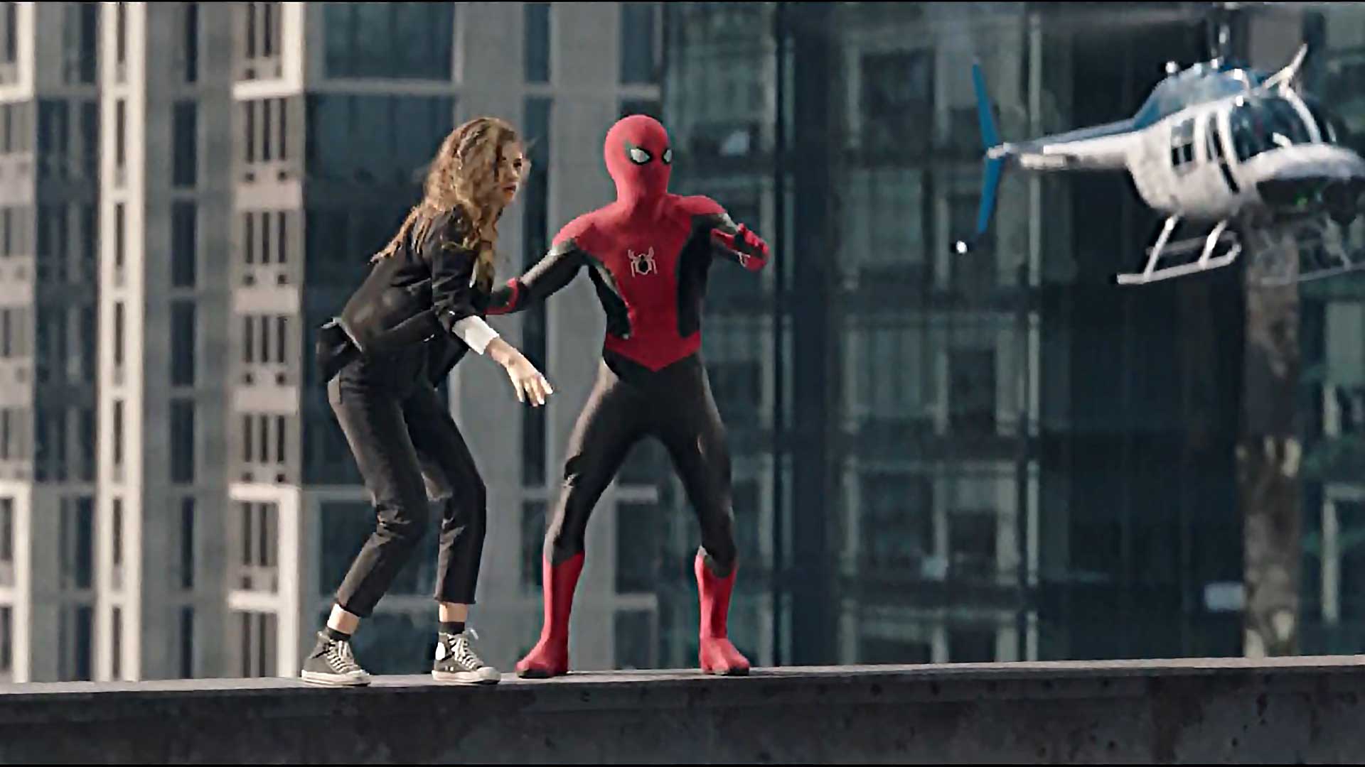 Spider-Man No Way Home Trailer MJ Helicopter Rooftop